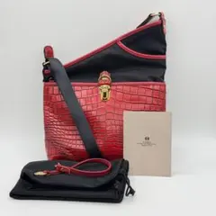 枡儀 ハンドメイドバッグ ショルダー ナイロン レザー レッド ブラック 