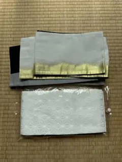 半幅帯 グレー 黒 金色