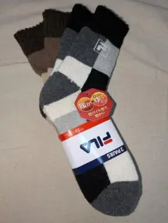 フィラFILA 暖かいソックス 2足　メンズ25~27 茶ブラウン黒ブラック