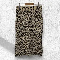 ニットスカート ヒョウ柄 レオパード柄 総柄 ウエストゴム