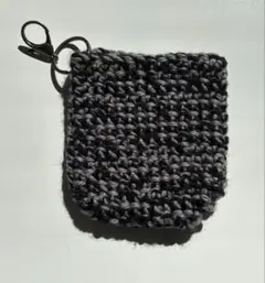 編み物ポーチ ブラック✖︎グレー　クリップ付き