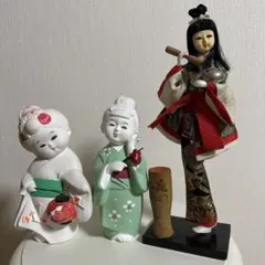 E-4【希少】博多人形 黒田節 武者人形 寿 盃 伝統工芸品 昭和レトロ 縁起物 昭和レトロ博多人形 黒田武士(黒田節) 童博多人形 3体セット 伝統工芸