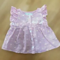 【BeBe Petits Pois Vert】ストライプ花柄シャツ 90サイズ