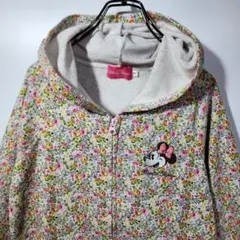 DISNEY　フルジップ　フーディーパーカー　薄手　M　花柄　総柄　ミニーちゃん