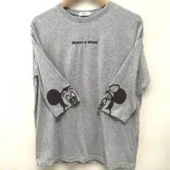 中古☆MICKEY&MINNIEカットソー Tシャツ 七分袖【グレー】