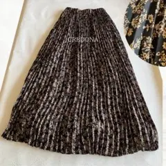 CREDONA Vintage フラワープリーツスカート 花柄 ロング 黒