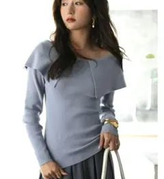 【超美品】セゾンドパピヨン ビッグカラー ケープカラー ニット　M L