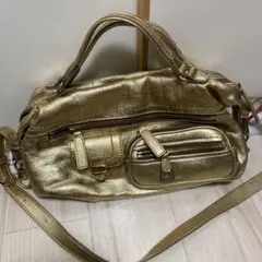 SAZABY ゴールド レザー風 ショルダーバッグ