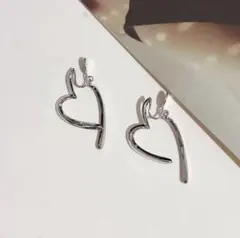 イヤリング ハート ノンホール フープ アクセサリー ゆれる シルバー