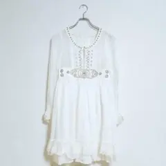 couture by me ワンピース M 白 透け感有 シフォン ビジュー装飾