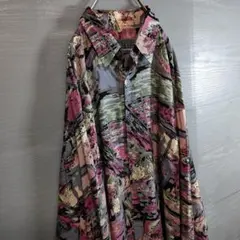 極美品✨フレイアイディー アート柄オーバーシャツ レッド系 羽織 長袖 