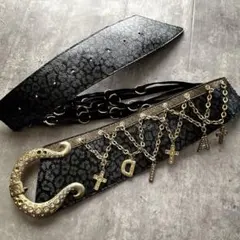 00s archive D.I.A デカバックル　チェーン　豹柄ベルト ギャル