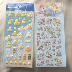 セリアぷくぷくシール2個セット　ステッカー　銭湯あひる　きらぷくシール