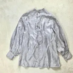 【W.W.G】Fサテン長袖ブラウス　チュニックシャツバルーン袖　シルバー