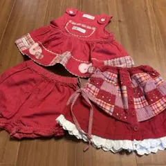 女の子80サイズまとめ売り赤デニム生地セットアップレース付きスカートチェック