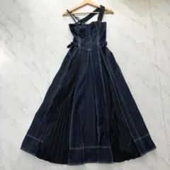 【美品】CASA FLINE デニム ワンピース マキシ ギャザー プリーツ F