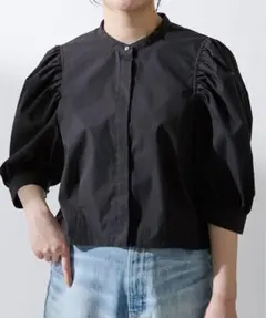 UpcycleLino天然染めボリューム袖メッシュポロ UpcycleLino】天然染め 
