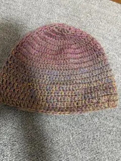 パープル系グラデーション帽子　ビーニー① 約25cm