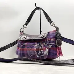 【美品】コーチ ショルダーバッグ 2way ポピー チェック パープル