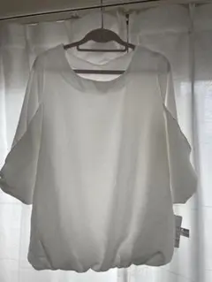 ポリエステル五分袖トップス M-L ホワイト・イエロー