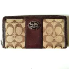 COACH ロゴ入り長財布 ベージュ/ブラウン