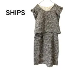 美品✨SHIPS シップス ツイード調 ワンピース 半袖　ブラック　結婚式　黒