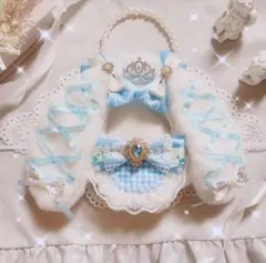 おすわりぬい服 12-14cm 猫耳 白×ピンク×水色 量産型 着ぐるみ 双子