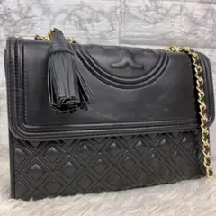【美品】トリーバーチ ショルダーバッグ フレミング 黒 レザー チェーン ロゴ