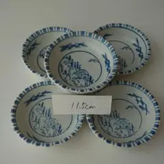 昭和レトロ 青い風景画柄 皿 5枚セット 11.5cm