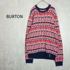 バートン【M】ウール混ニットプルオーバー　総柄　赤×ネイビー　a5179