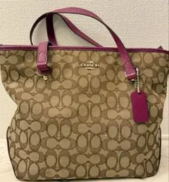 COACH コーチ トートバッグ ベージュ/パープル