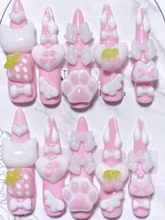 【現品】ネイルチップ 平成女児 地雷 量産 ねこ スーパーロング