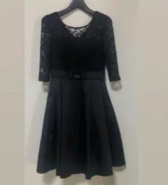 ブラック パーティードレス ワンピース　結婚式　膝丈　オケージョン　レース袖