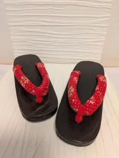 美品!!　木製草履 赤い花柄鼻緒　21.5cm