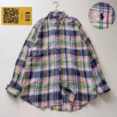 25年製✨️リネン ポロラルフローレン マドラスチェックシャツ　ポニー刺繍　メンズ