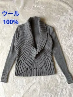 D'azur ウール 100% カーディガン Lサイズ 銀ラメグレー