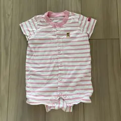 miki house ストライプロンパース ピンク