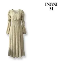 INGNI 花柄プリーツワンピース Mサイズ ロングワンピ パフスリーブイエロー