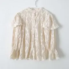 古着 総レースブラウス 長袖 アイボリー vintage