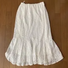 ホワイト　レース　マーメイドロングスカート
