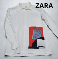 ZARA ホワイト グラフィックプリント長袖シャツ
