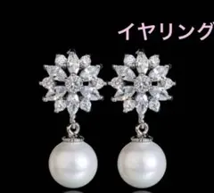 新品　キュービックジルコニアイヤリングフラワーアクセサリー韓国　可愛いブライダル