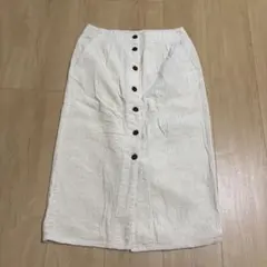 GU コーデュロイ フロントボタン ロングスカート ホワイト M
