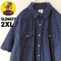 USA古着 OLDNAVY　半袖ボタンシャツ2XL　ネイビーホワイト　チェック