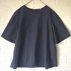 ユニクロ UNIQLO エクストラファインコットンフレアブラウス ネイビー M