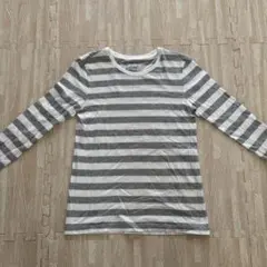 無印良品　グレーとホワイトのストライプ長袖Tシャツ XS
