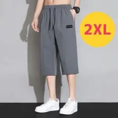 クロップドパンツ 七分丈 薄手 グレー 2XL 速乾 涼しい カジュアル 夏秋のサムネイル