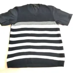 COMME CA ISM ★ネイビー/ホワイト ストライプ Tシャツ★ L