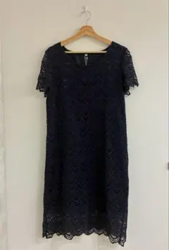 新品 Belle Maison ベルメゾン 総レース ワンピース ネイビー L