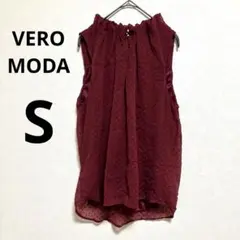 バーガンディ ノースリーブシャツ ブラウス　ドット柄【S】海外古着　良品